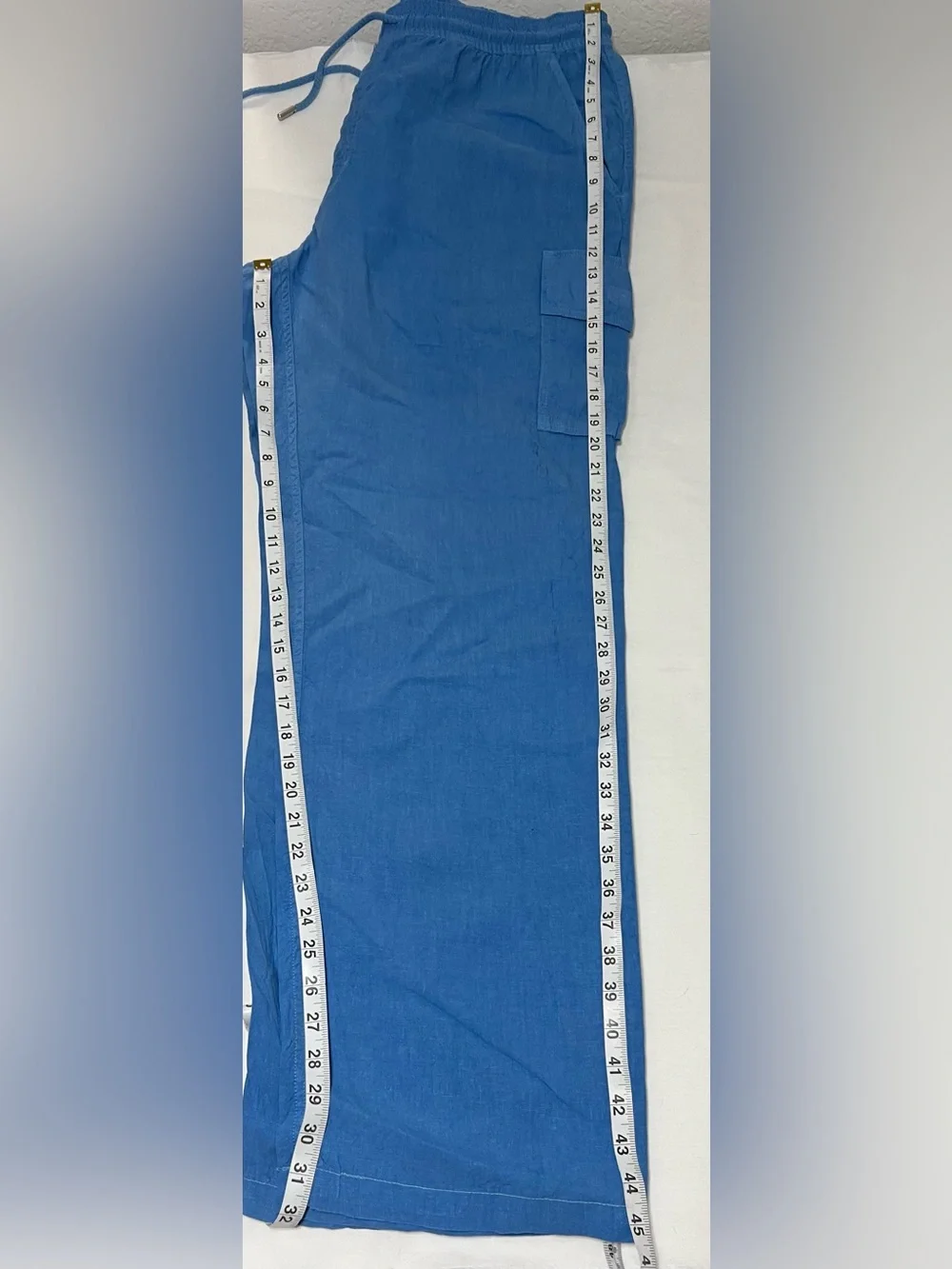 Vilebrequin 100% Linen Cargo Pants XXL Blue Drawstring Resort Coastal Luxury